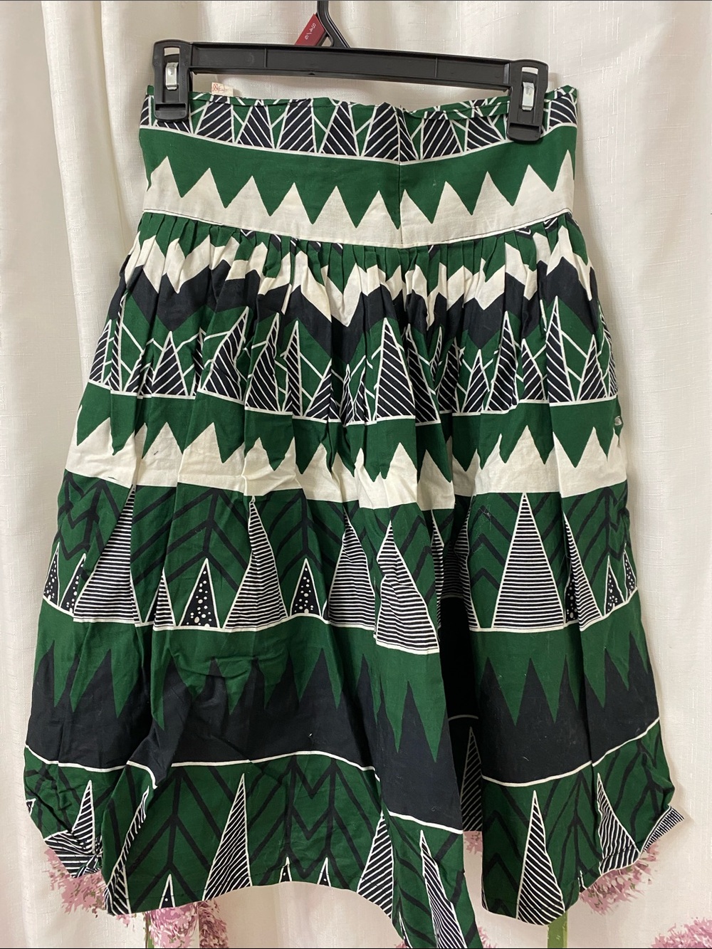 Green Patterned A-Line Skirt